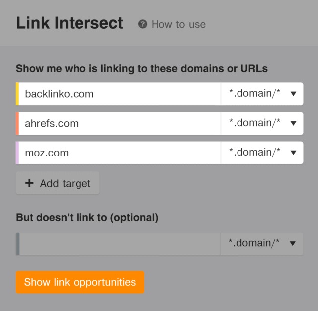 وارد کردن لینک سایت های رقیب در link intersect
